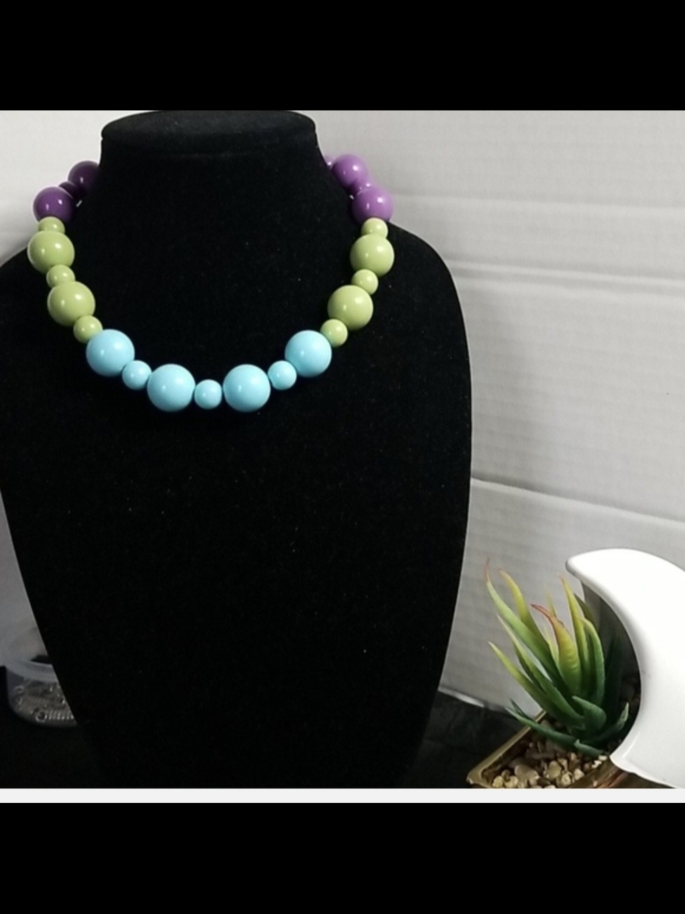 Vibrant Beaded Necklace in Purple, Green & Light Blue